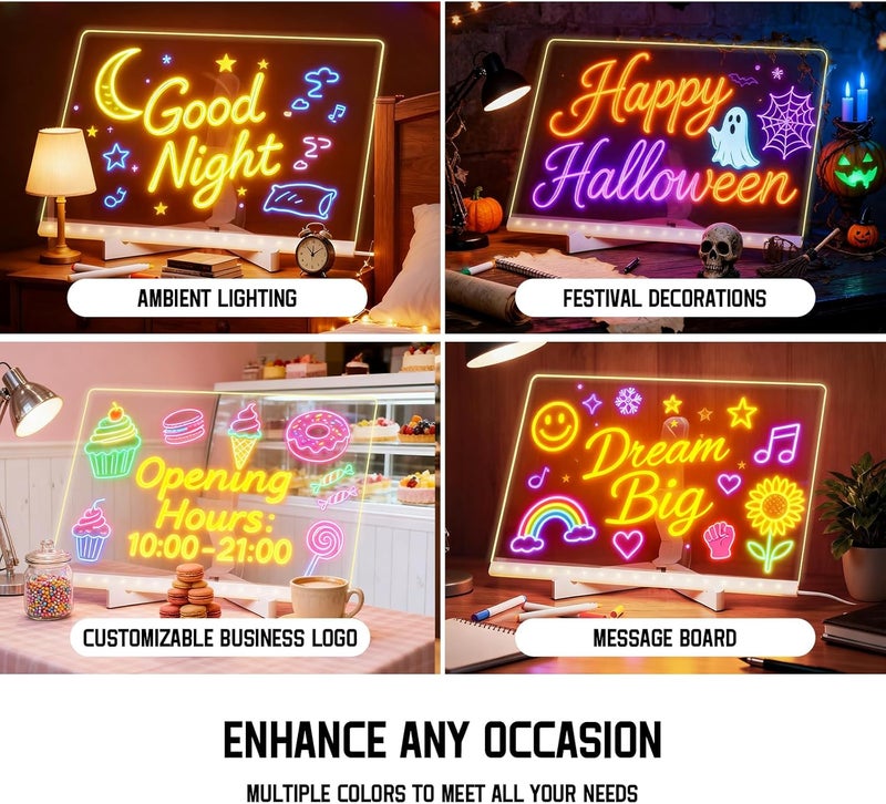 LGGbaodan Led Drawing Board, Led Note Board with Color Marker, 12"x8"Acrylic Dry Erase Message Board with Light, Led Writing Board for Christmas Gift. - Image 2